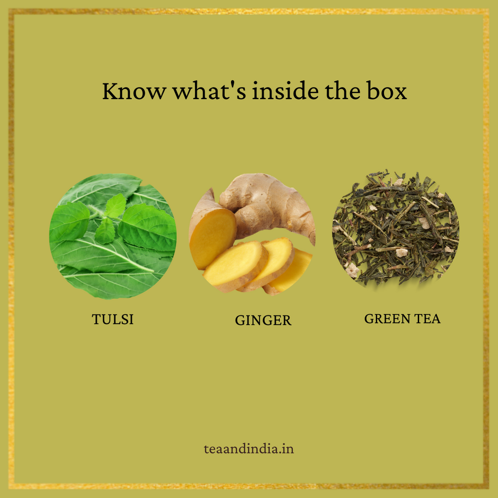 Tulsi ginger tea / tulsi tea / tulsi green tea / whole leaf tea / teaandindia / tea and india / best green tea